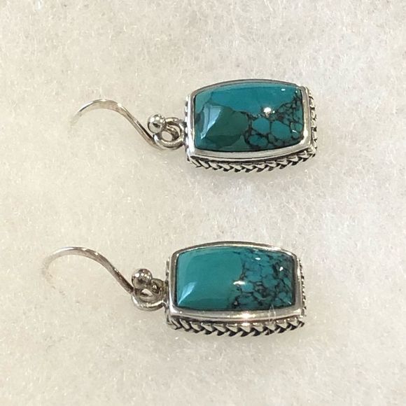 BARSE Turquoise Sterling Silver Rope Braid Framed Drop Earrings NWT - Picture 7 of 8